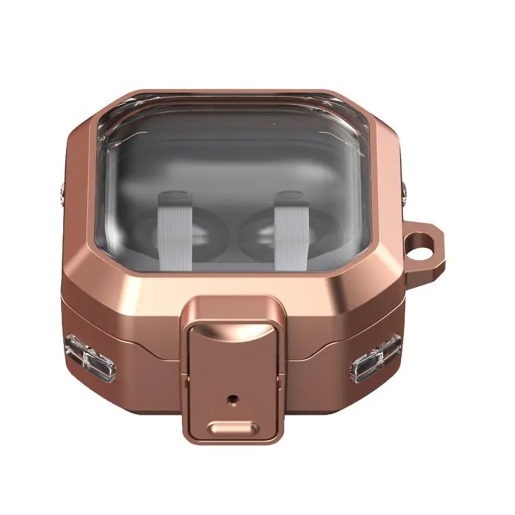 For Samsung Galaxy Buds4 / Buds4 Pro Thunder Armor Transparent Earphones Case with Switch(Rose Gold)