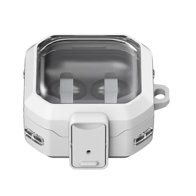 For Samsung Galaxy Buds4 / Buds4 Pro Thunder Armor Transparent Earphones Case with Switch(White)