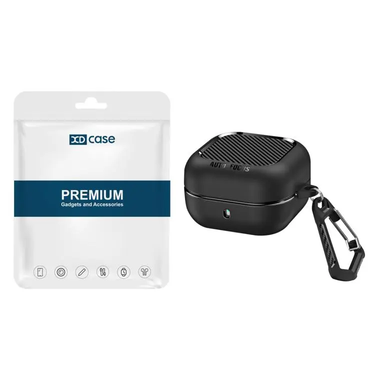 For Samsung Galaxy Buds4 / Buds4 Pro XDcase Fiber Texture Wireless Earphones Case with Carabiner(Black)