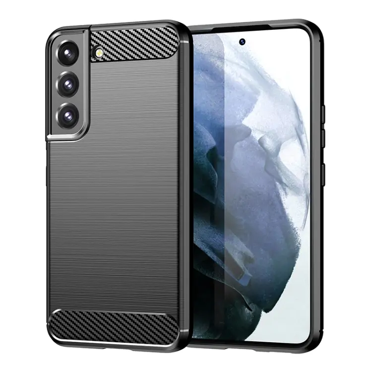 For Samsung Galaxy S22+ Brushed Texture Carbon Fiber TPU Phone Case(Black)