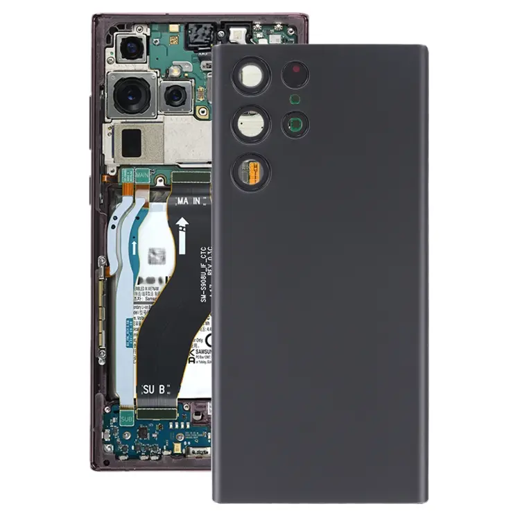 For Samsung Galaxy S22 Ultra 5G SM-S908B Battery Back Cover with Camera Lens Frame (Black)