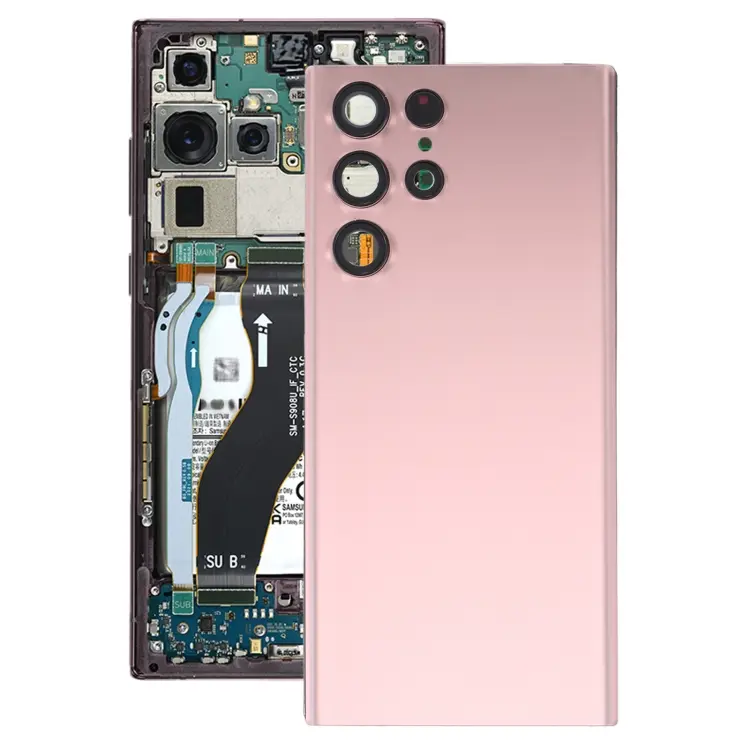 For Samsung Galaxy S22 Ultra 5G SM-S908B Battery Back Cover with Camera Lens Frame (Pink)
