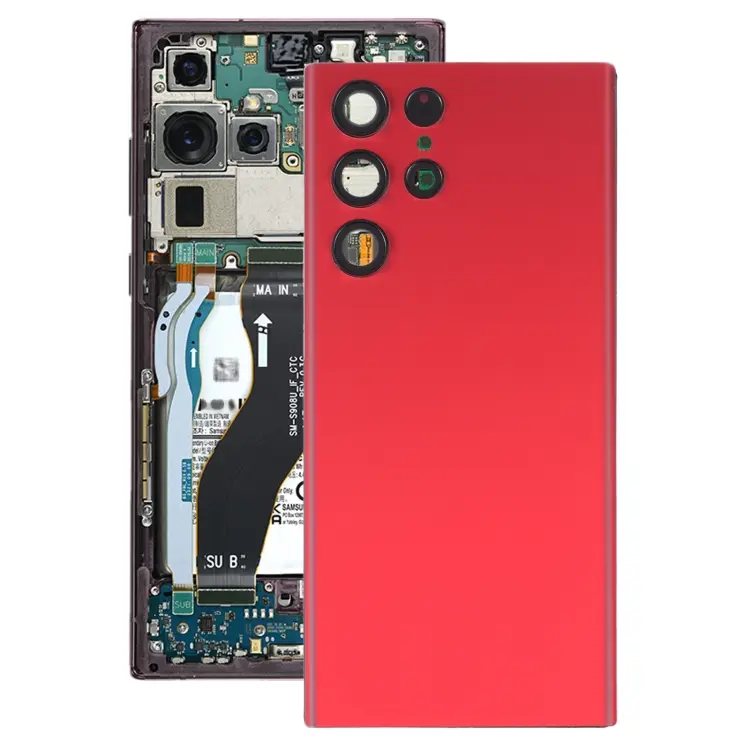 For Samsung Galaxy S22 Ultra 5G SM-S908B Battery Back Cover with Camera Lens Frame (Red)
