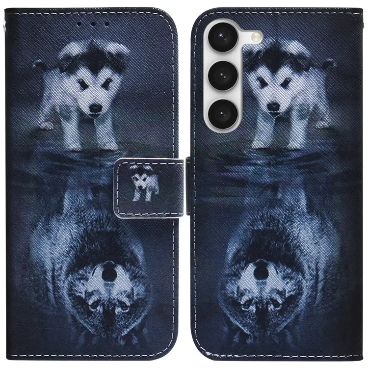 For Samsung Galaxy S23 5G Coloured Drawing Flip Leather Phone Case(Wolf and Dog)