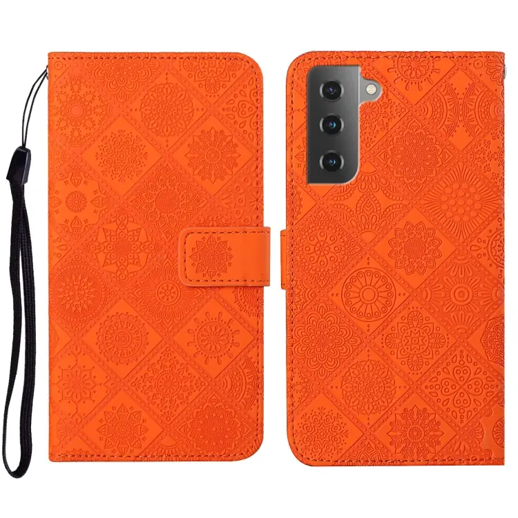 For Samsung Galaxy S23 5G Ethnic Style Embossed Pattern Leather Phone Case(Orange)
