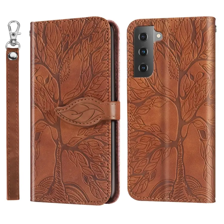 For Samsung Galaxy S23+ 5G Life Tree Embossing Pattern Leather Phone Case(Brown)