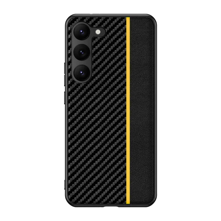 For Samsung Galaxy S23+ 5G Ultra-thin Carbon Fiber Texture Splicing Phone Case(Yellow)