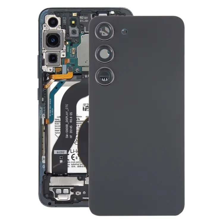 For Samsung Galaxy S23 SM-S911B OEM Glass Battery Back Cover with Camera Lens Frame(Black)