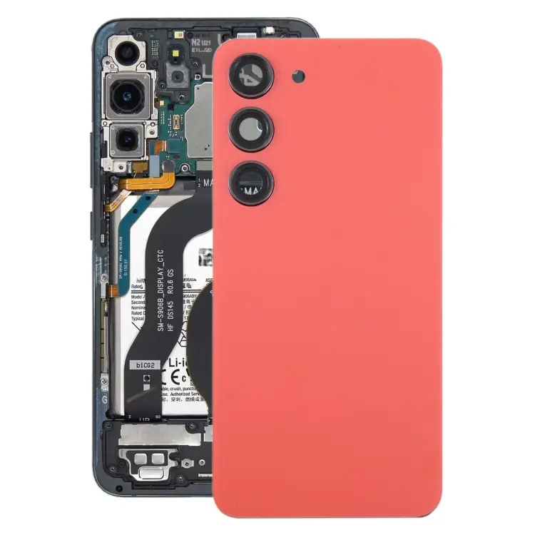 For Samsung Galaxy S23 SM-S911B OEM Glass Battery Back Cover with Camera Lens Frame(Red)