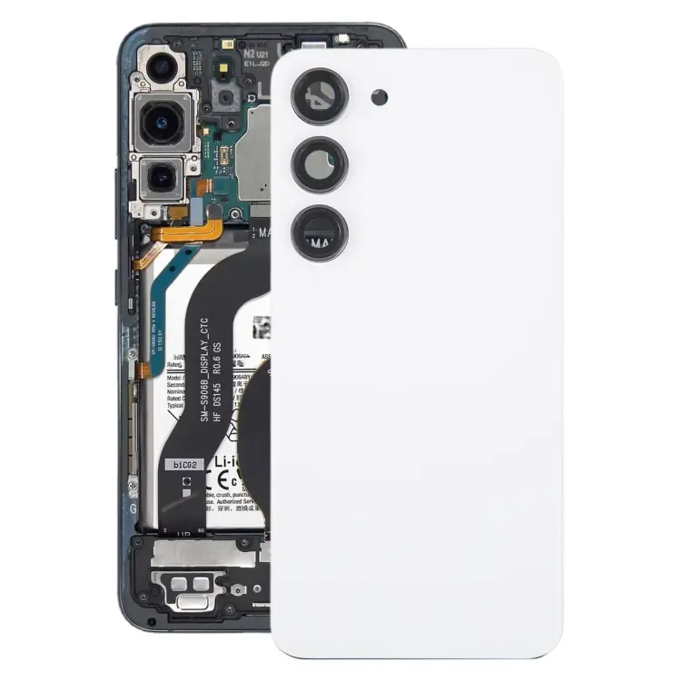 For Samsung Galaxy S23 SM-S911B OEM Glass Battery Back Cover with Camera Lens Frame(White)