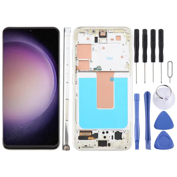 For Samsung Galaxy S23 SM-S911U US Version TFT LCD Screen Digitizer Full Assembly with Frame (Silver)