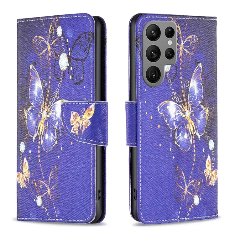 For Samsung Galaxy S23 Ultra 5G Colored Drawing Pattern Leather Phone Case(Purple Butterfly)