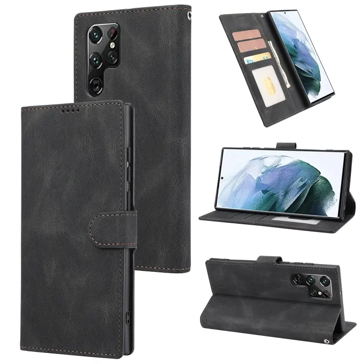 For Samsung Galaxy S23 Ultra 5G Fantasy Classic Skin-feel Calfskin Texture PU Phone Case(Black)
