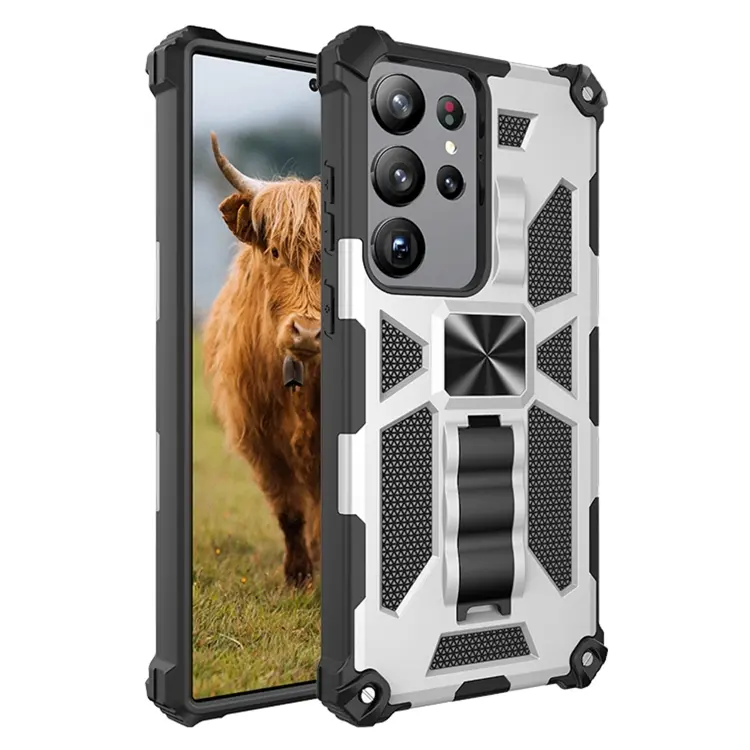 For Samsung Galaxy S23 Ultra 5G Shockproof TPU + PC Magnetic Phone Case with Holder(Silver)