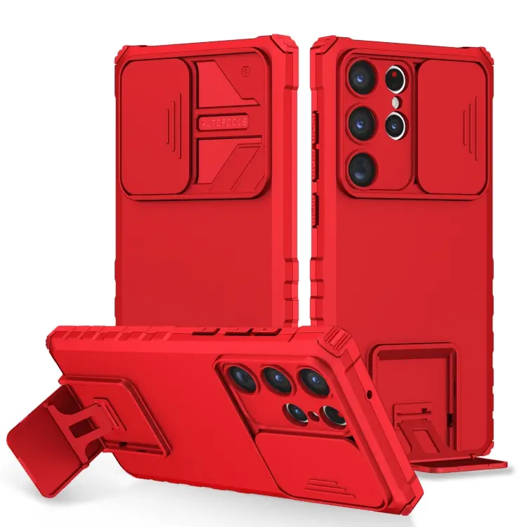 For Samsung Galaxy S23 Ultra 5G Stereoscopic Holder Sliding Camshield Phone Case(Red)