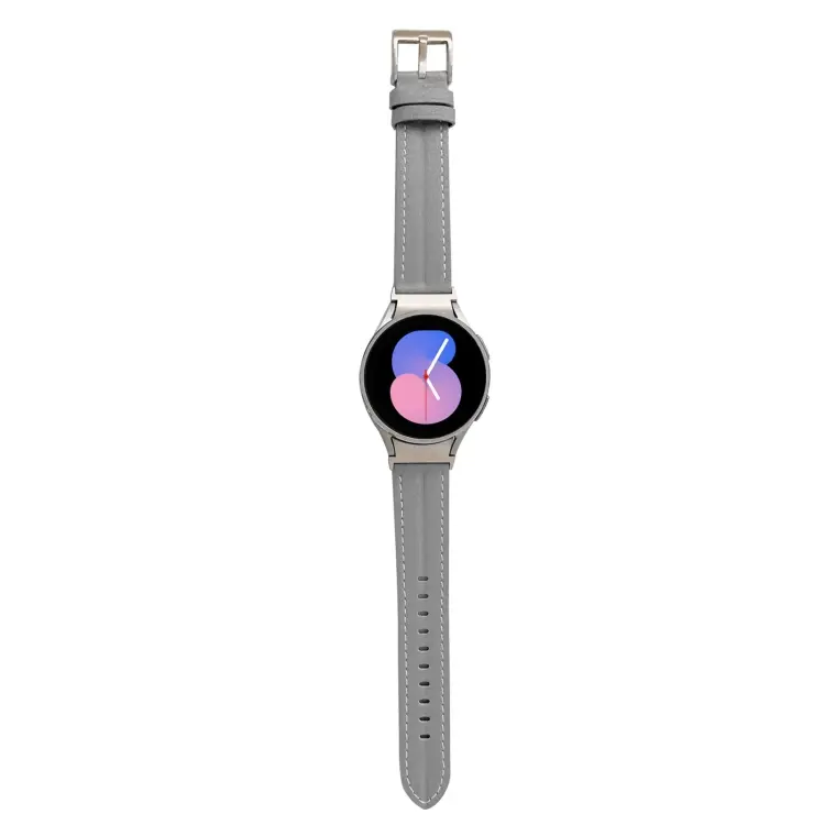 For Samsung Galaxy Watch5 40mm / 44mm Grooved Genuine Leather Watch Band(Dark Grey)