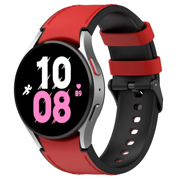For Samsung Galaxy Watch5 44mm / 40mm Silicone Leather Black Buckle Watch Band, Size