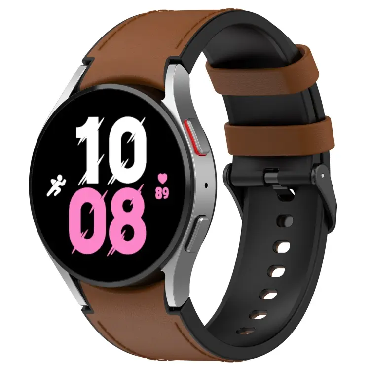 For Samsung Galaxy Watch5 44mm / 40mm Silicone Leather Black Buckle Watch Band, Size