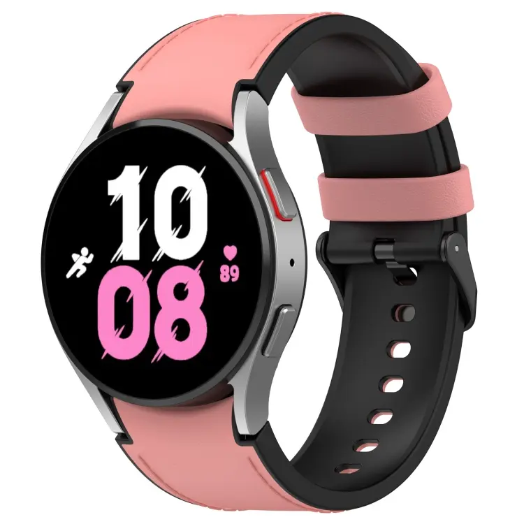 For Samsung Galaxy Watch5 44mm / 40mm Silicone Leather Black Buckle Watch Band, Size