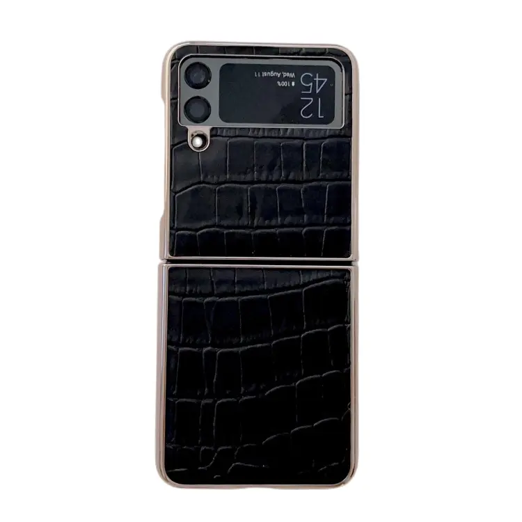 For Samsung Galaxy Z Flip3 5G Crocodile Texture Genuine Leather Electroplating Phone Case(Black)