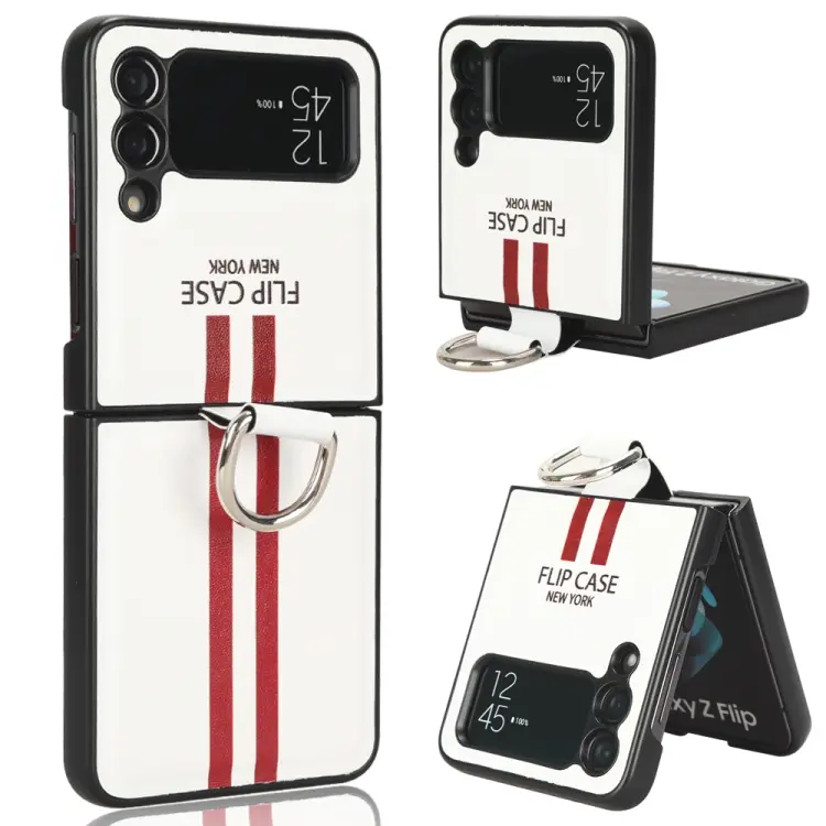 For Samsung Galaxy Z Flip3 5G Plain Leather Ring Phone Case(White)