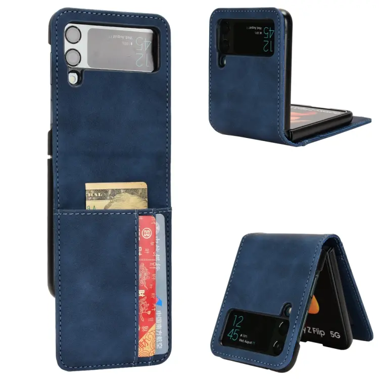 For Samsung Galaxy Z Flip4 5G Skin-feeling Half-split External Card Slot Folding Phone Case(Blue)