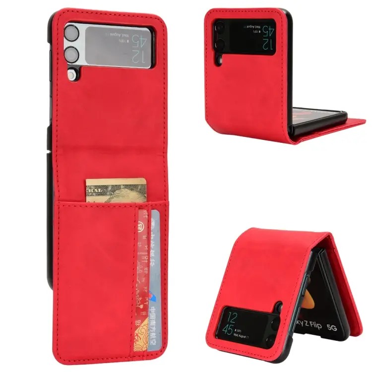 For Samsung Galaxy Z Flip4 5G Skin-feeling Half-split External Card Slot Folding Phone Case(Red)