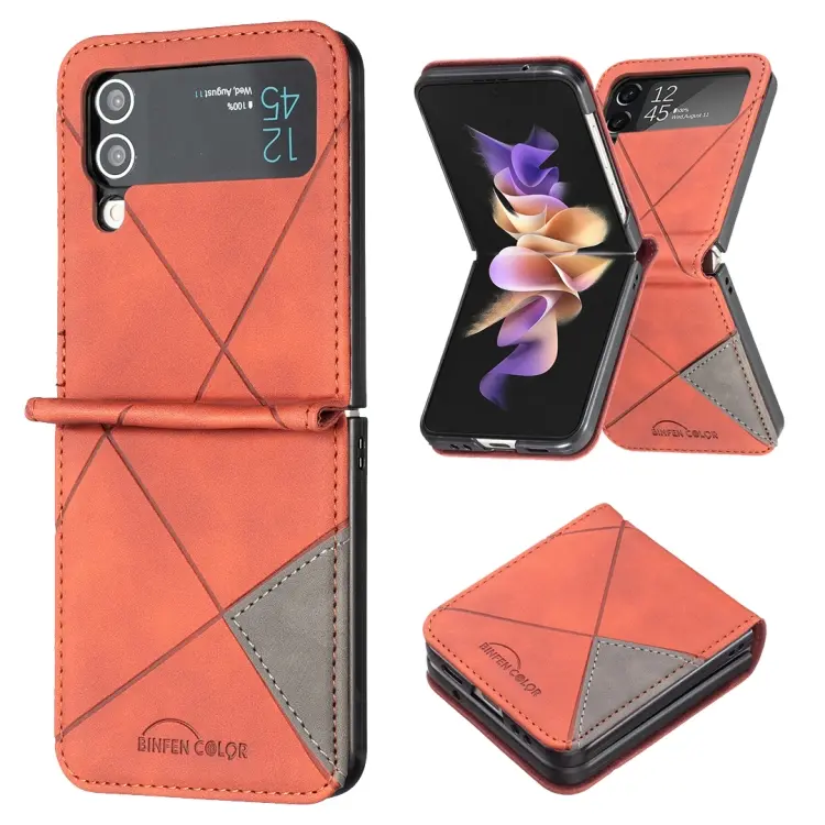 For Samsung Galaxy Z Flip4 Rhombus Texture Leather Phone Case(Brown)