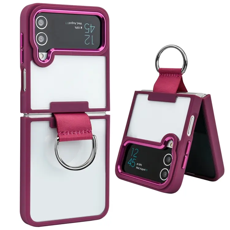 For Samsung Galaxy Z Flip4 Shield Transparent TPU + PC Phone Case with Ring(Red)