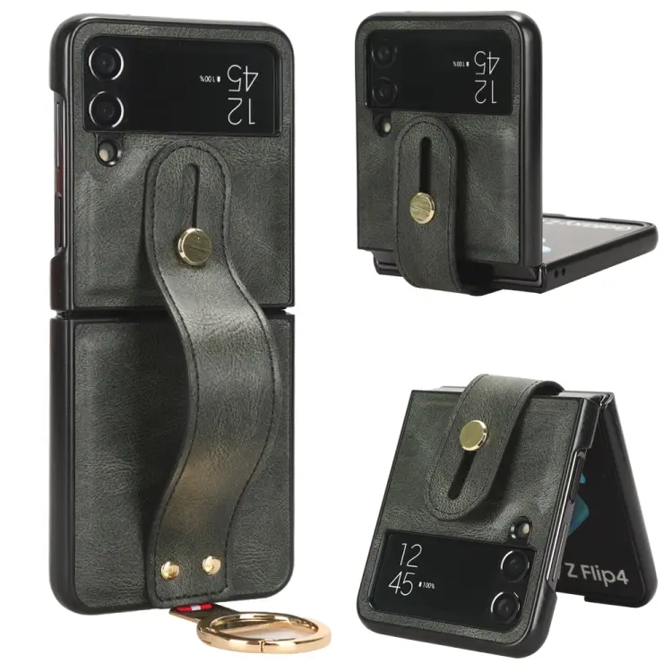 For Samsung Galaxy Z Flip4 Wristband Leather Back Phone Case(Green)