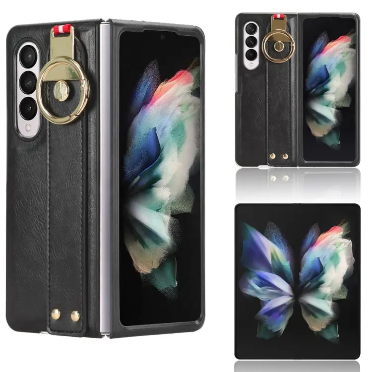 For Samsung Galaxy Z Fold3 5G Wristband Leather Back Phone Case(Black)