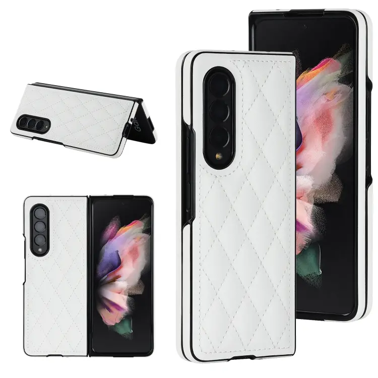 For Samsung Galaxy Z Fold4 Rhombic Microfiber Folding Phone Case(White)