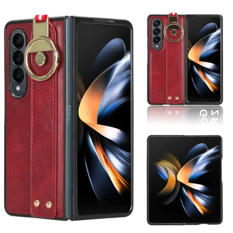 For Samsung Galaxy Z Fold4 Wristband Leather Back Phone Case(Red)