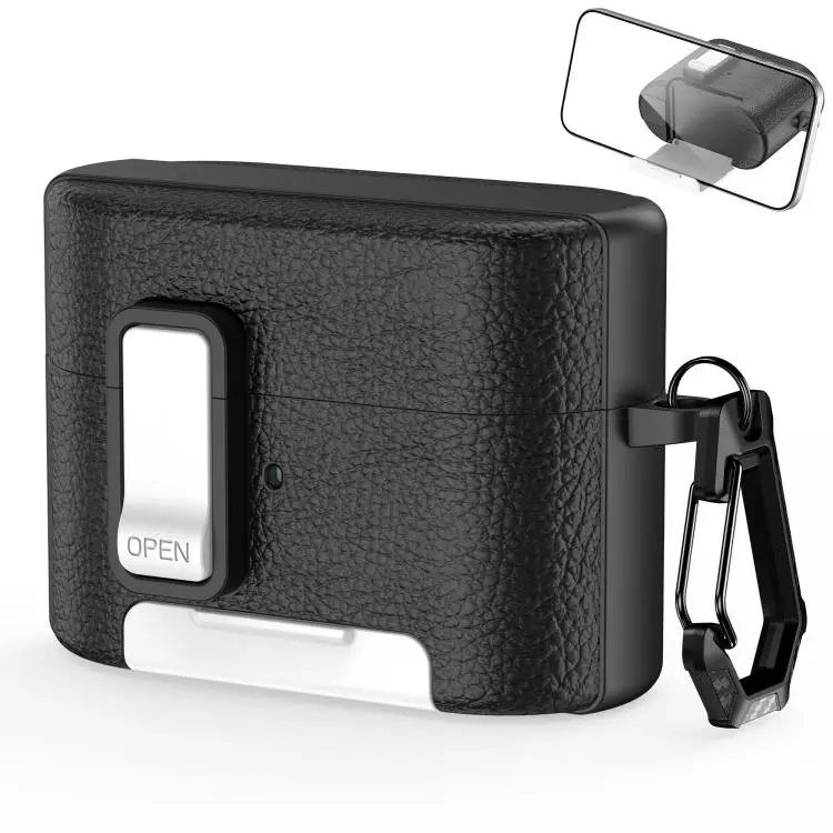 For Sony WF-1000XM6 Leather Texture Wireless Earphones Case with Hook & Holder(Black White)