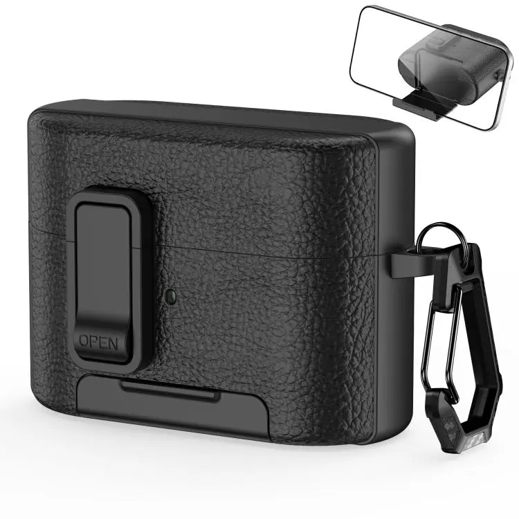 For Sony WF-1000XM6 Leather Texture Wireless Earphones Case with Hook & Holder(Black)