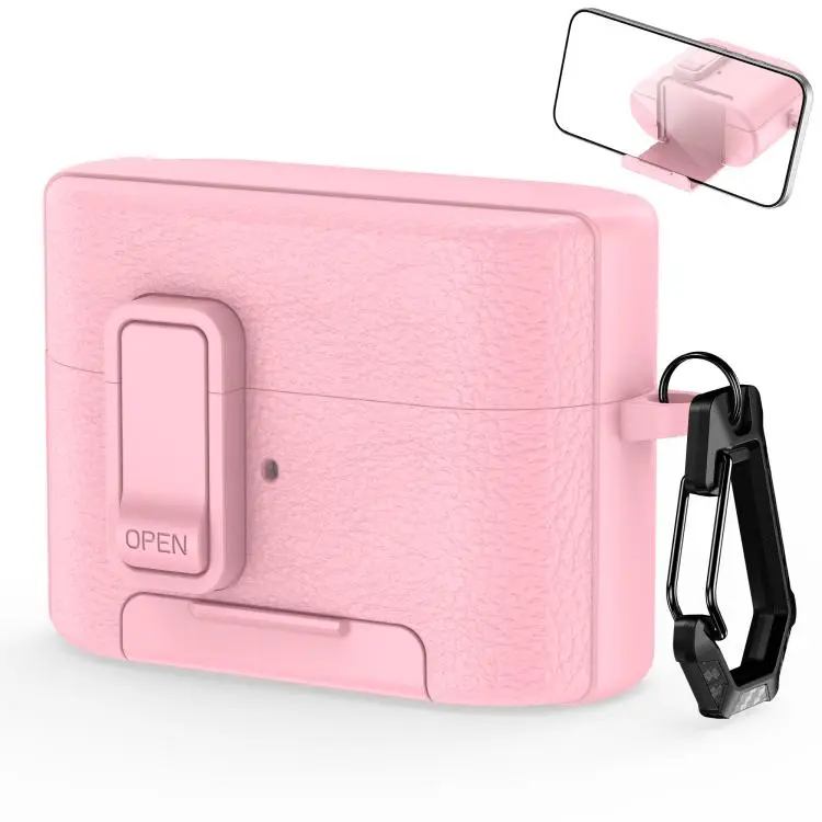 For Sony WF-1000XM6 Leather Texture Wireless Earphones Case with Hook & Holder(Pink)