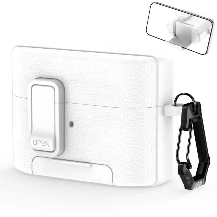 For Sony WF-1000XM6 Leather Texture Wireless Earphones Case with Hook & Holder(White)