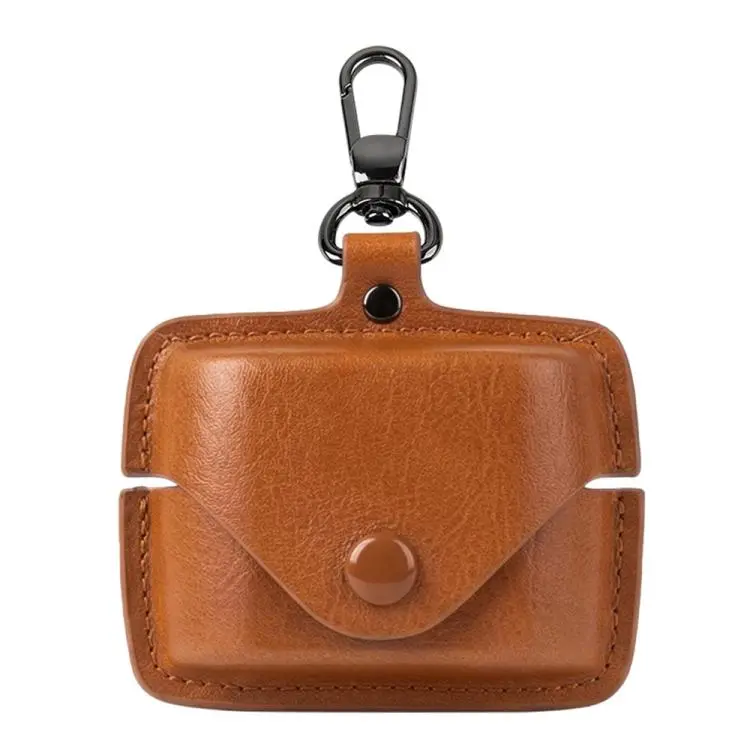 For Sony WF-1000XM6 Leather TWS Earphone Protective Case with Hook(Light Brown)