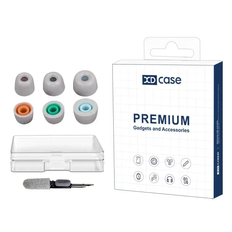 For Sony WF-1000XM6 / XM5 / XM4 XDcase 3 Pairs Replacement Memory Foam Ear Tips Kit, S/M/L Size, Cleaning Brush Color Random(Grey White)