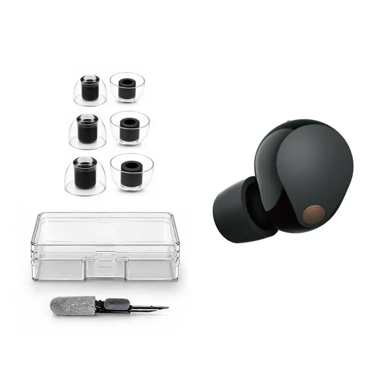For Sony WF-1000XM6/XM5/XM4/XM3 XDcase 3 Pairs Replacement Silicone Ear Tips Kit, S/M/L Size, Cleaning Brush Color Random(Transparent+Black)