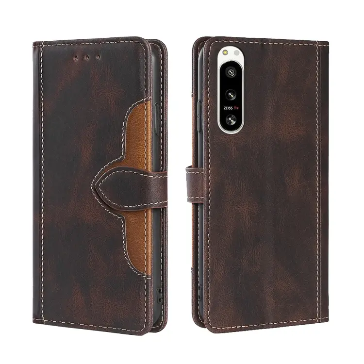 For Sony Xperia 5 IV Skin Feel Magnetic Buckle Leather Phone Case(Brown)