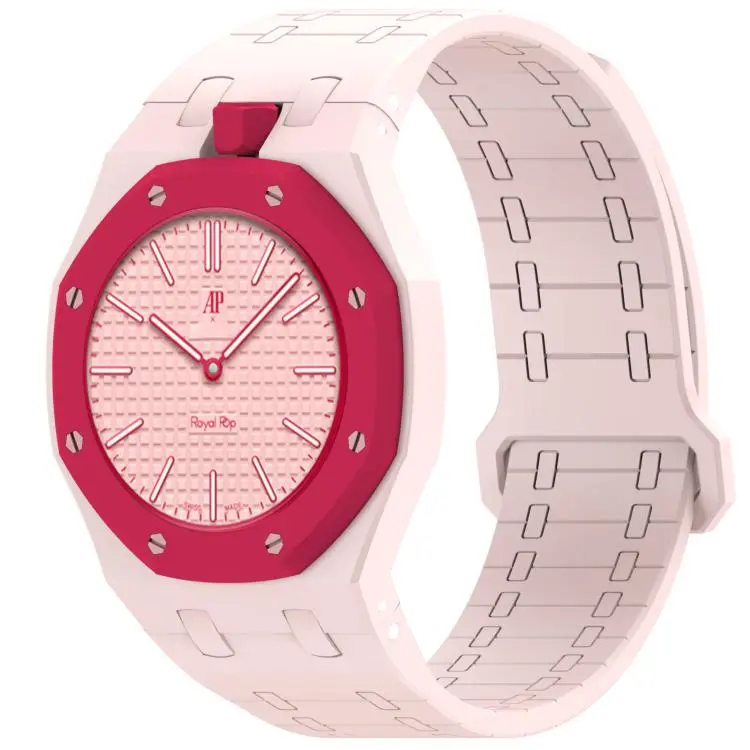 For Swatch Royal Pop Integrated Twelve O Clock Side Magnetic Silicone Watch Band(Sand Pink)
