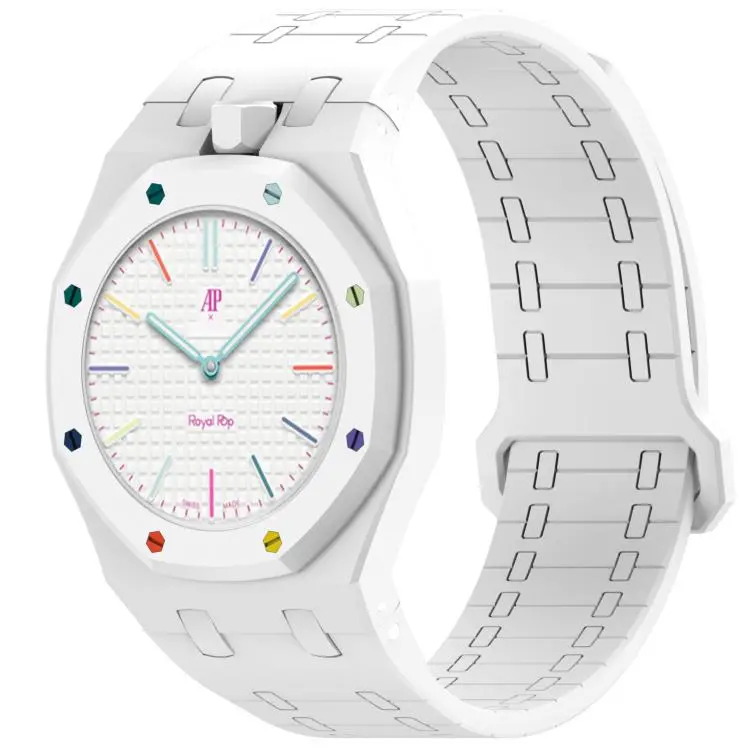 For Swatch Royal Pop Integrated Twelve O Clock Side Magnetic Silicone Watch Band(White)