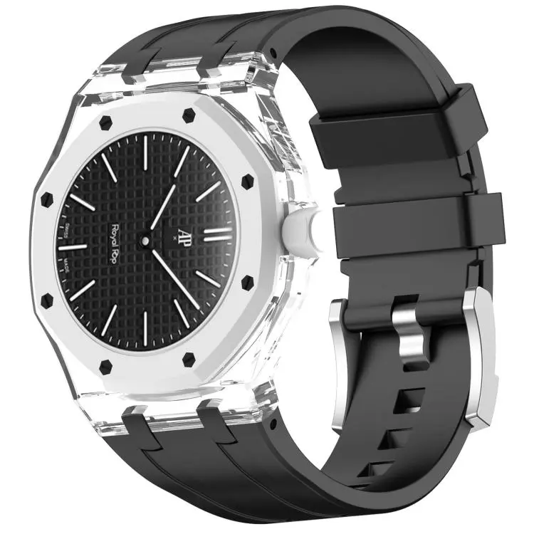 For Swatch Royal Pop Three O Clock Direction Clear Plastic Case Integrated Silicone Watch Band(Black)