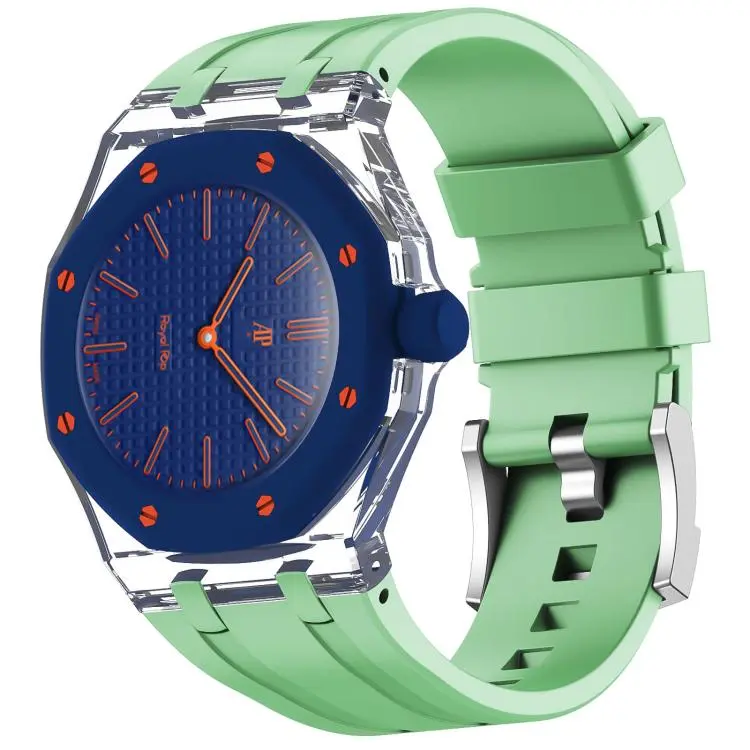 For Swatch Royal Pop Three O Clock Direction Clear Plastic Case Integrated Silicone Watch Band(Milk Green)