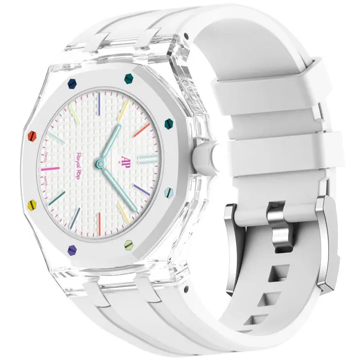 For Swatch Royal Pop Three O Clock Direction Clear Plastic Case Integrated Silicone Watch Band(White)