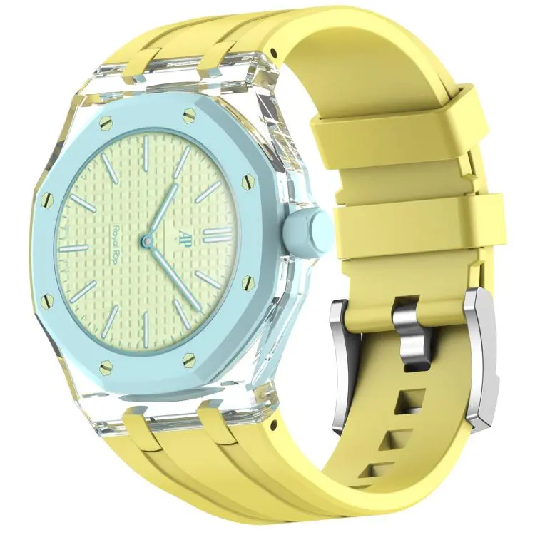 For Swatch Royal Pop Three O Clock Direction Clear Plastic Case Integrated Silicone Watch Band(Yellow)