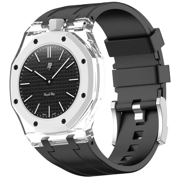 For Swatch Royal Pop Twelve O Clock Direction Clear Plastic Case Integrated Silicone Watch Band(Black)