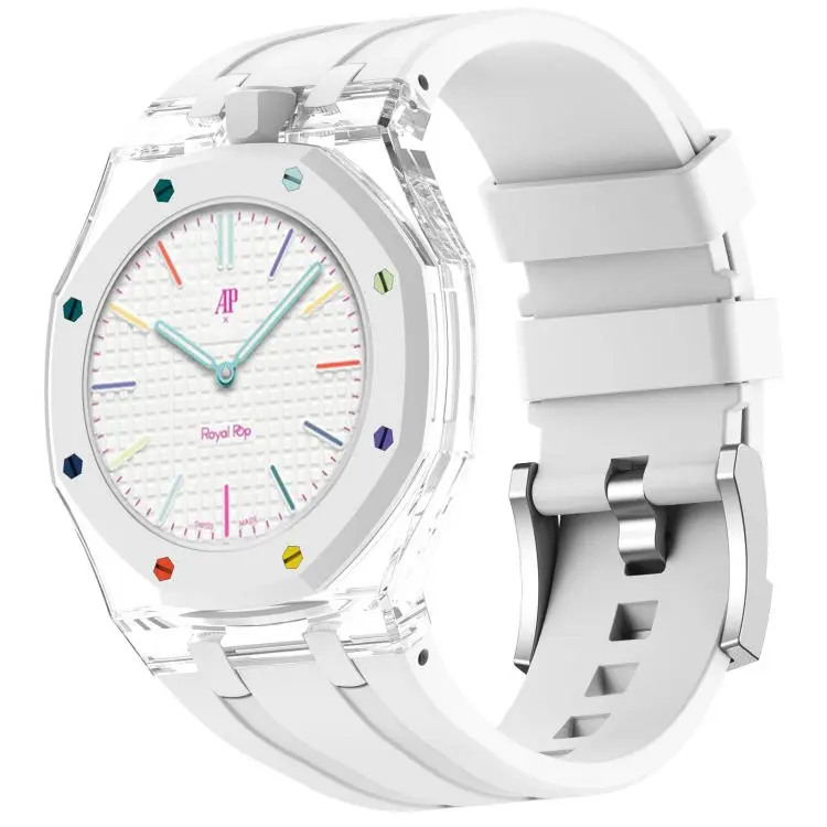 For Swatch Royal Pop Twelve O Clock Direction Clear Plastic Case Integrated Silicone Watch Band(White)