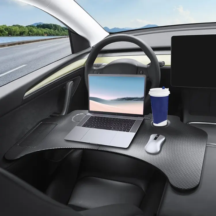 For Tesla Model 3 / Y Car Portable Folding Carbon Fiber Pattern Steering Wheel Table